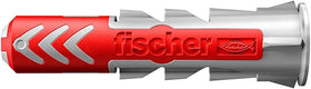 fischer DuoPower plug and screw closeup demonstrates compact two-component design for solid and hollow materials