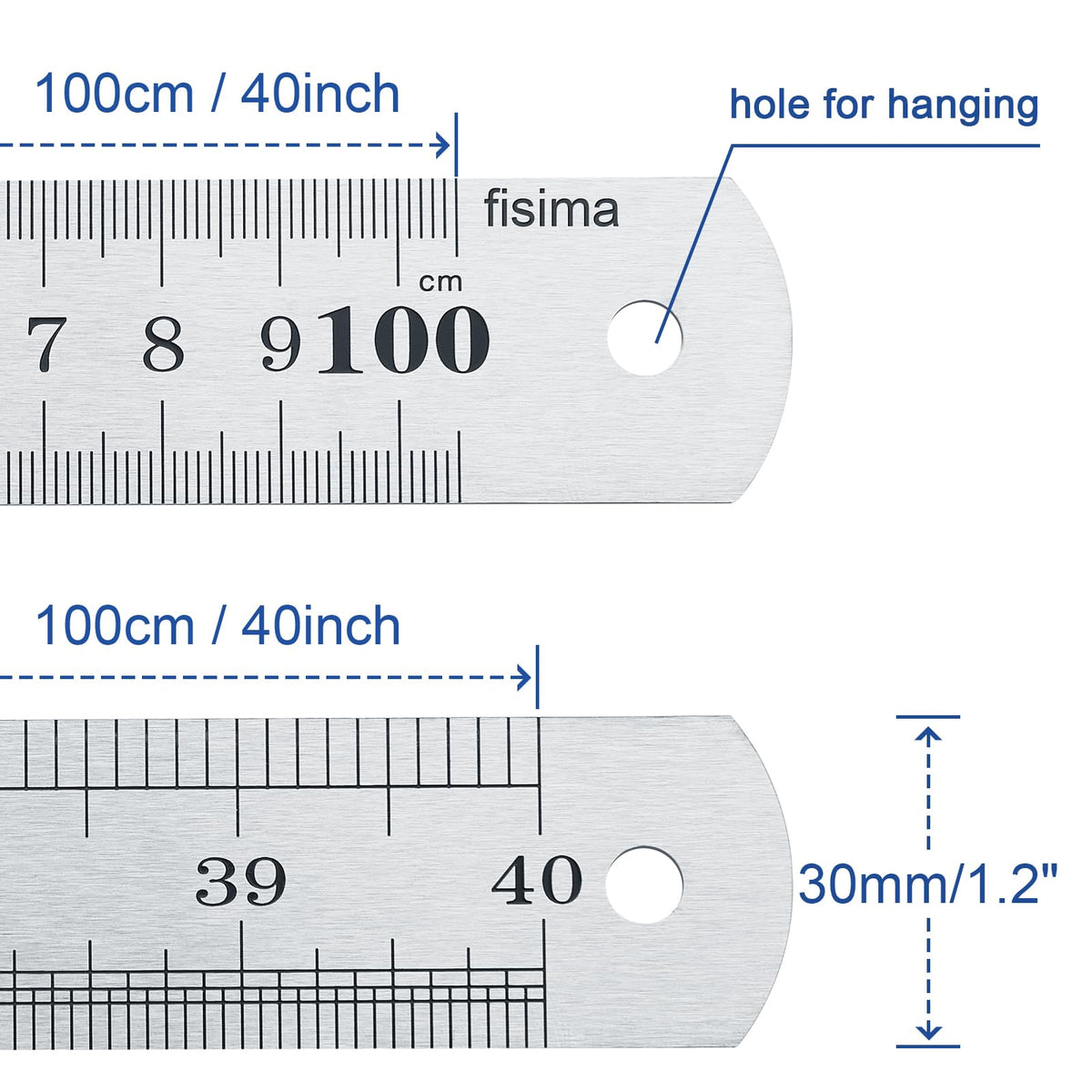 Fisima ruler with a hole for hanging storage