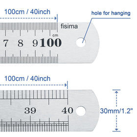 Fisima ruler with a hole for hanging storage