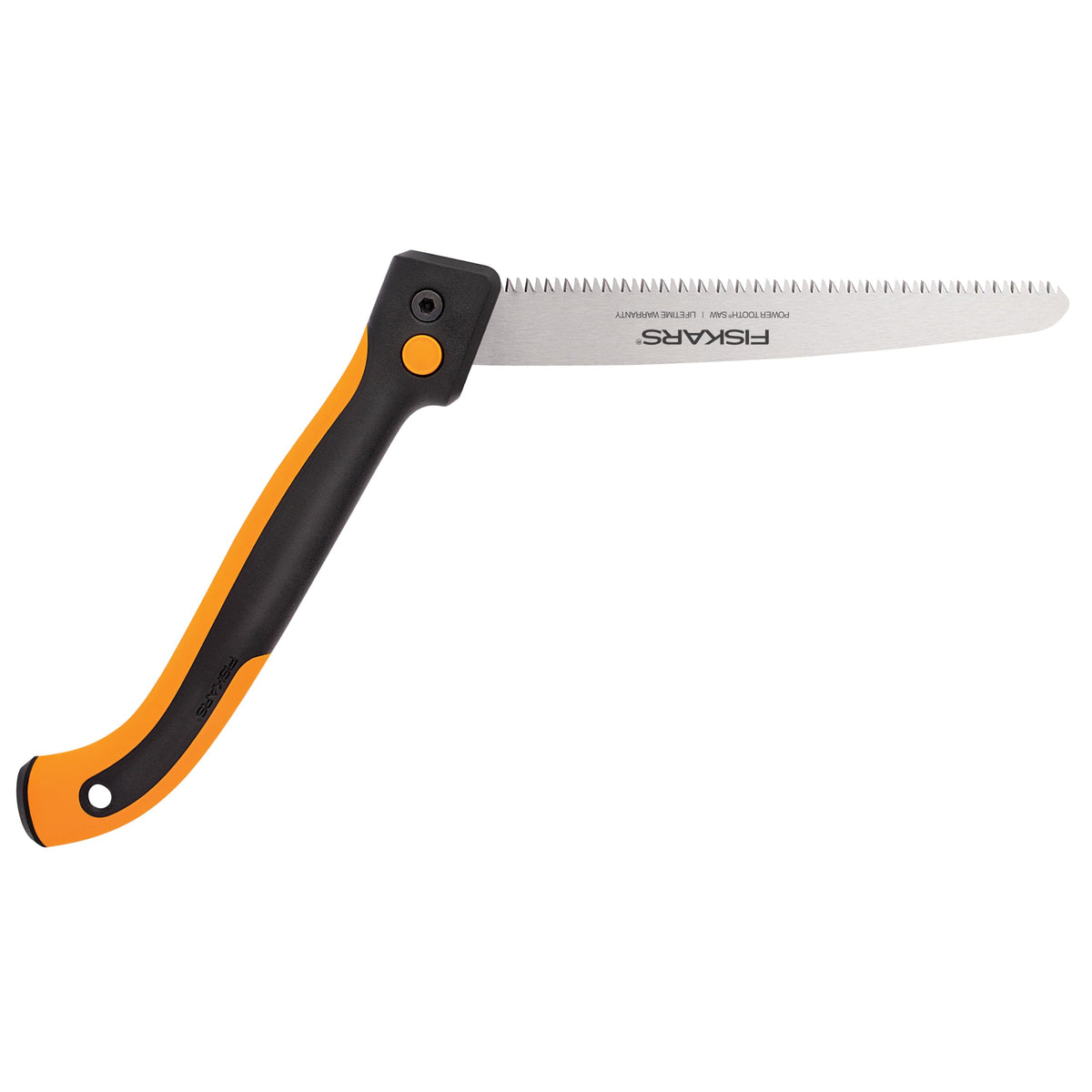 Fiskars Power Tooth Folding Saw in garden use showcases portability and durability.