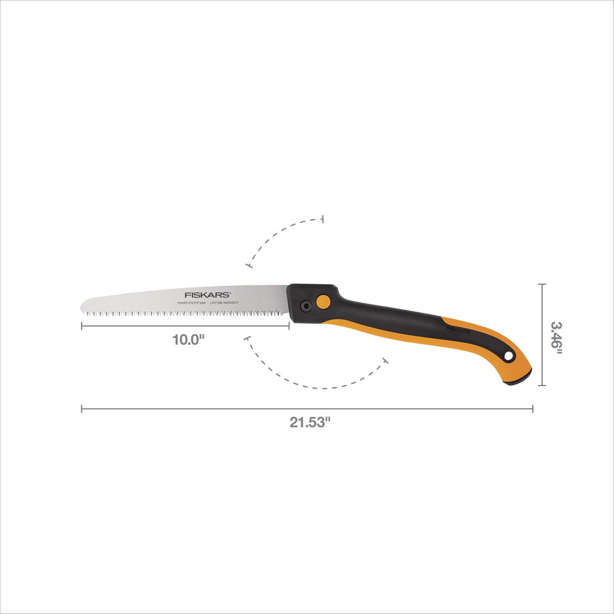 Fiskars Power Tooth Folding Saw performing under cut for controlled pruning.