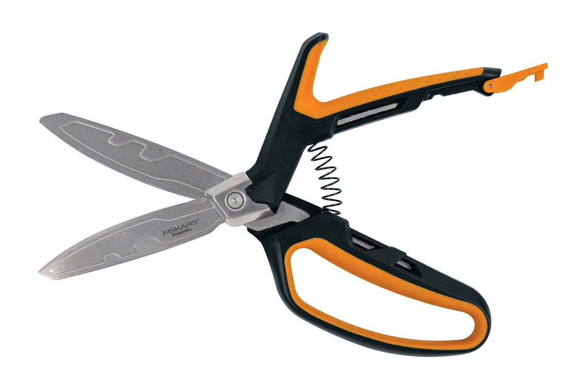 Fiskars PowerArc Easy Action Shears ergonomic handle demonstrates comfortable grip for reduced fatigue