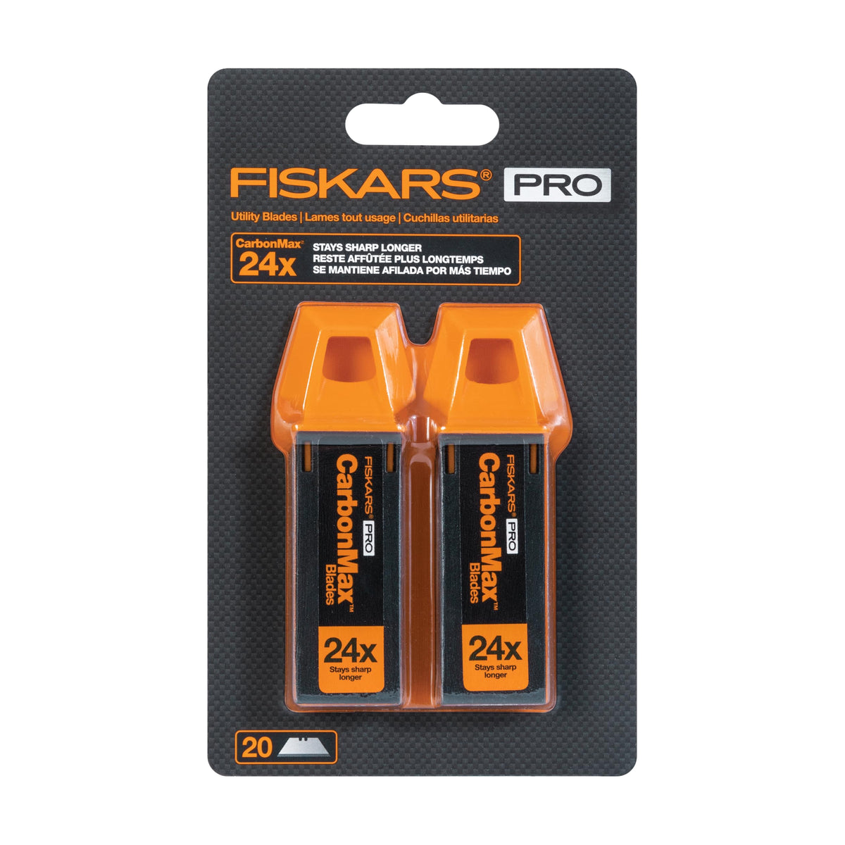 Fiskars Pro CarbonMax blades offer 24x longer edge retention for longer use.