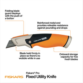 Fiskars Pro Fixed Knife showing magnetic blade for quick changes.