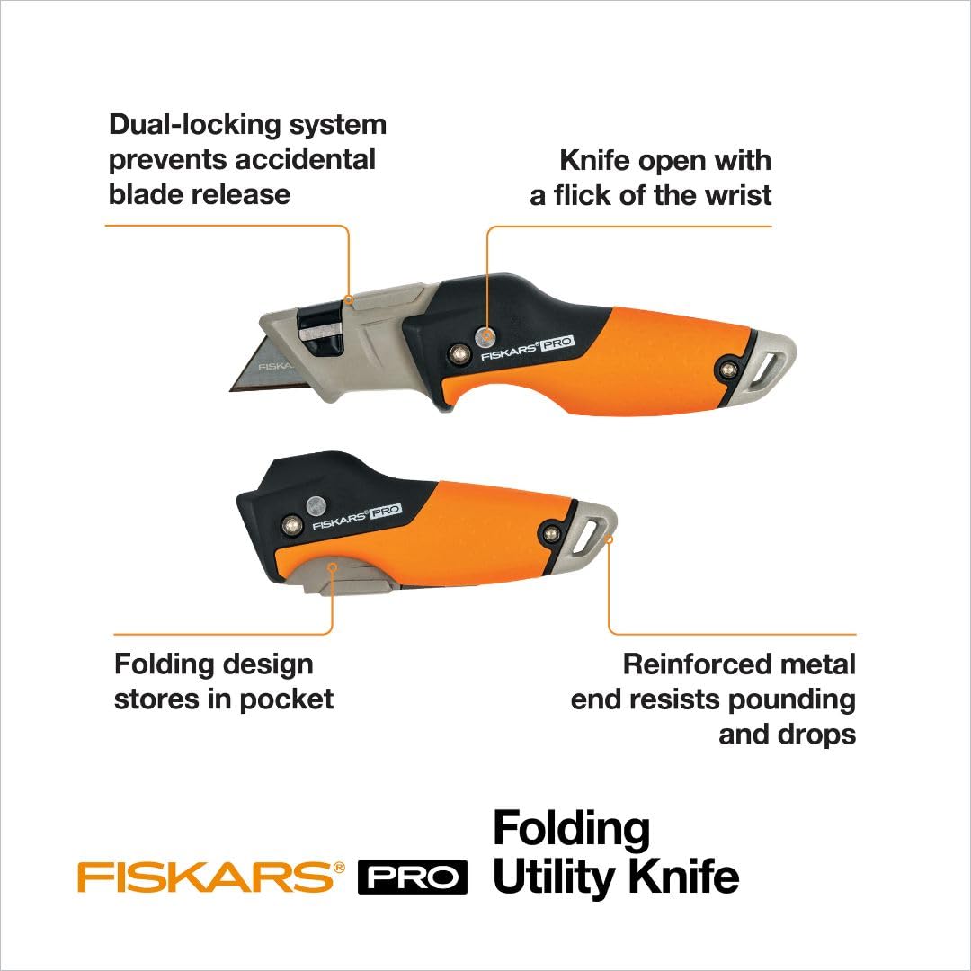 Fiskars Pro knife showing the dual-locking safety system.