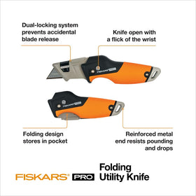 Fiskars Pro knife showing the dual-locking safety system.