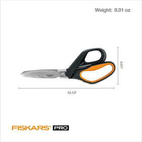 Fiskars Pro PowerArc Shop Shears with serrated blades enable smooth, secure cuts