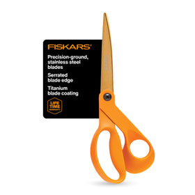 Fiskars Titanium Shop Shears 9in orange blade close-up for durable cutting tasks