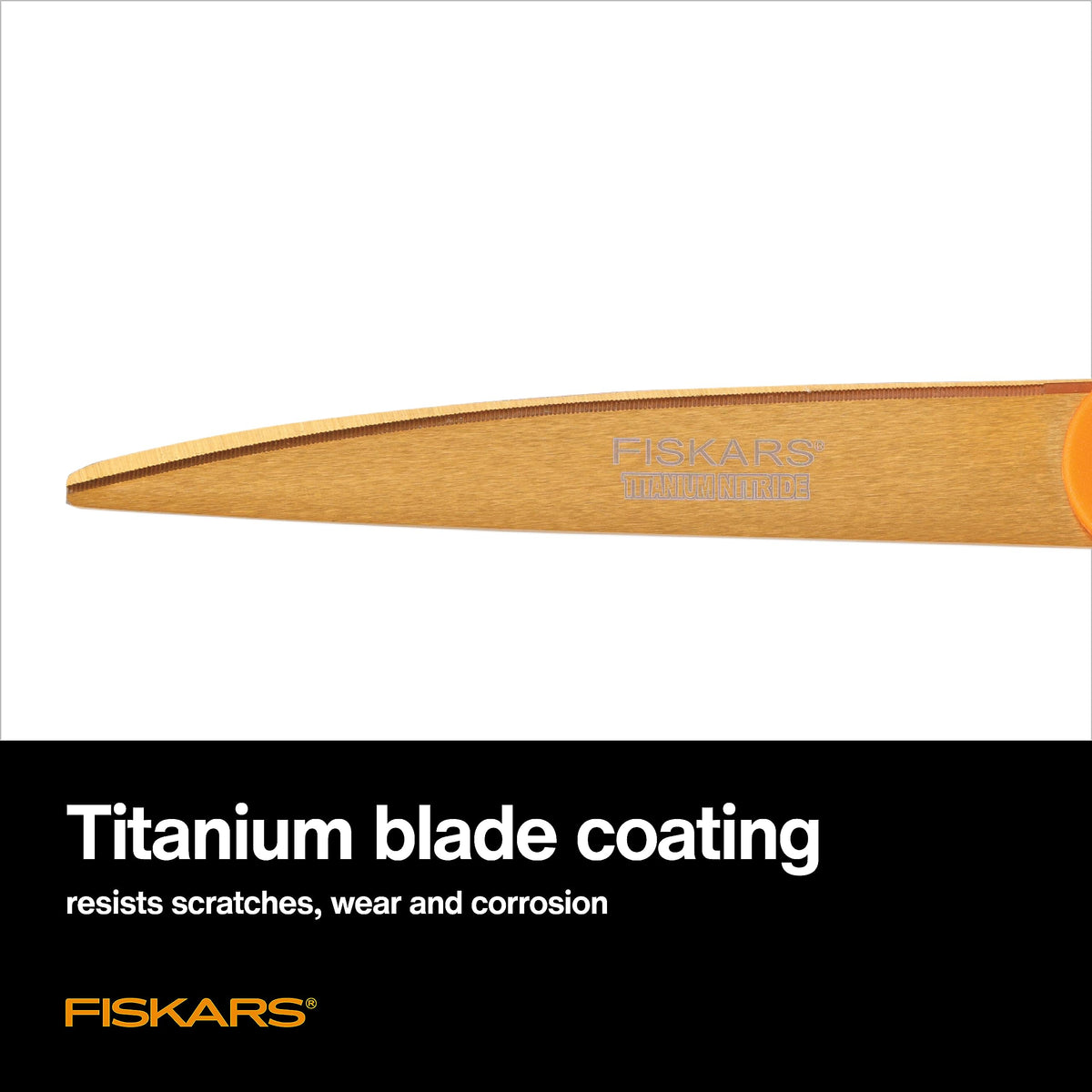 Fiskars Titanium Shop Shears 9in orange rope cutting for quick fray-free cuts