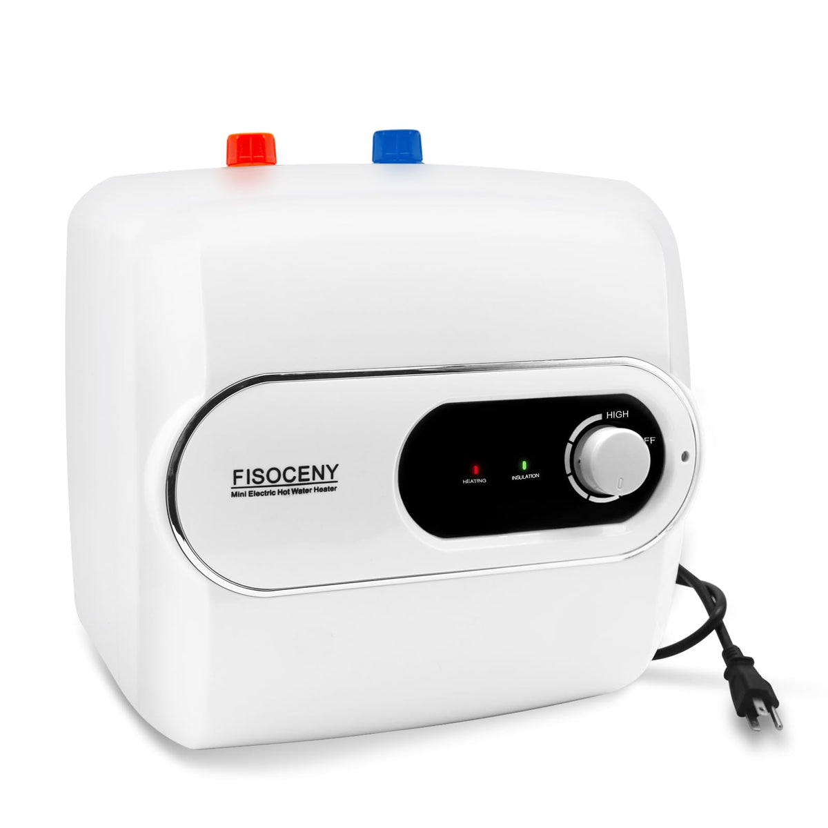 Fisoceny four-gallon under-sink heater front view with compact footprint