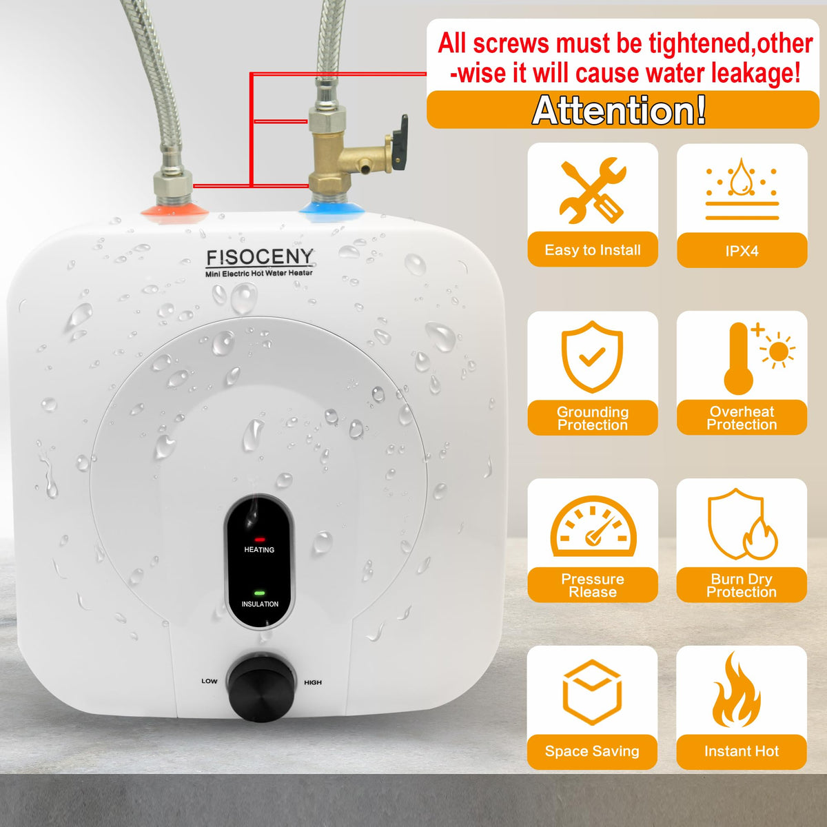 Fisoceny L-shaped heating tube closeup showing rapid water heating