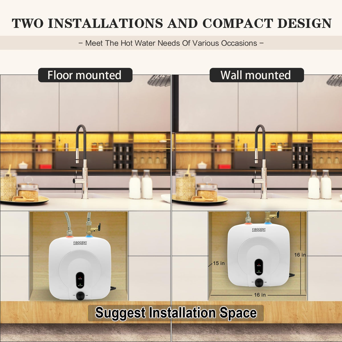Fisoceny mini tank water heater installation with included pipes