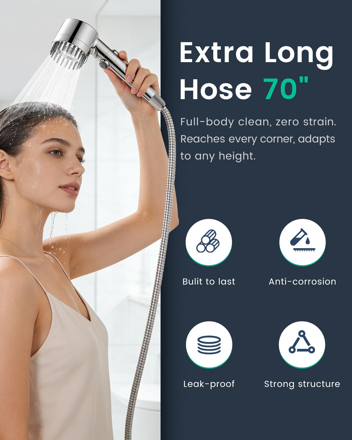 Fitespot Ion Drops dense-nozzle head maintains pressure while saving water.