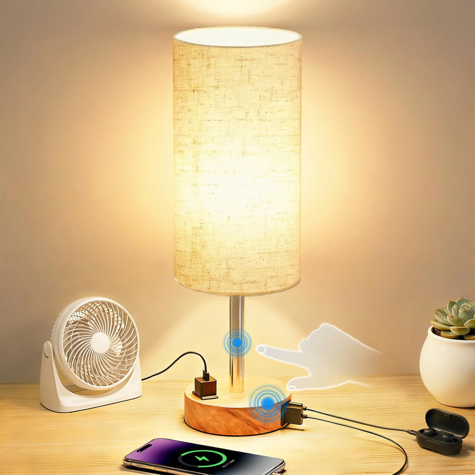 Fitfull table lamp nightstand base touch control for effortless operation in the dark.