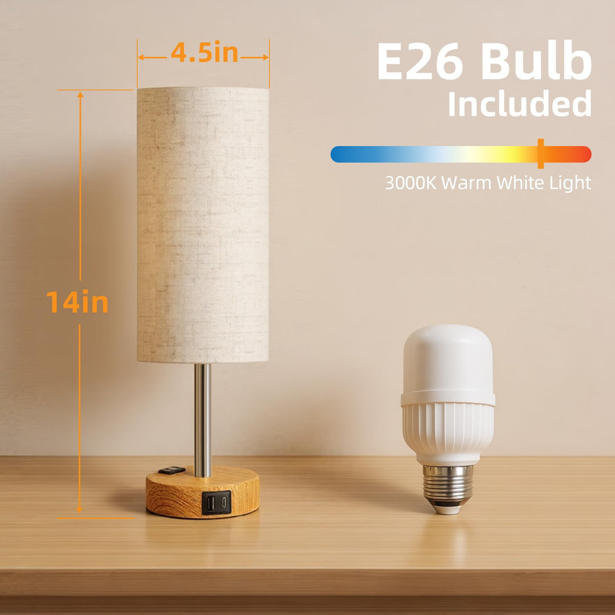 Fitfull table lamp warm wood finish adds cozy ambience to bedrooms.