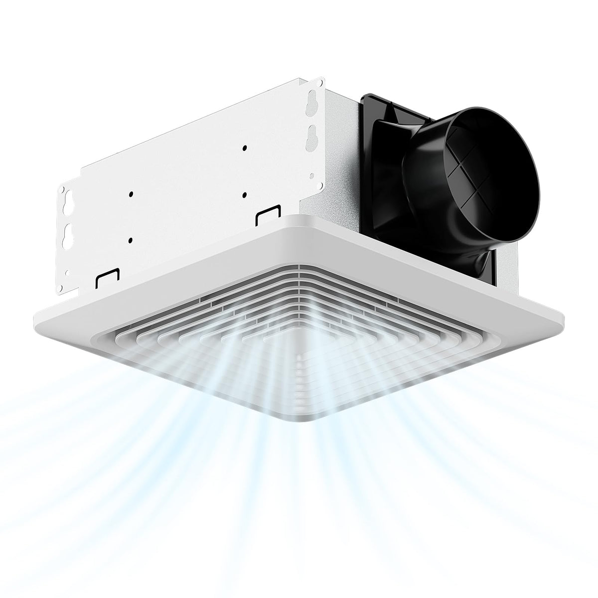 Fitop 130 CFM bathroom exhaust fan dispersing steam for a clearer mirror.