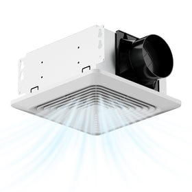 Fitop 130 CFM bathroom exhaust fan dispersing steam for a clearer mirror.