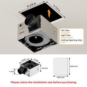 Fitop exhaust fan with light installation angle demonstrates easy ceiling mounting