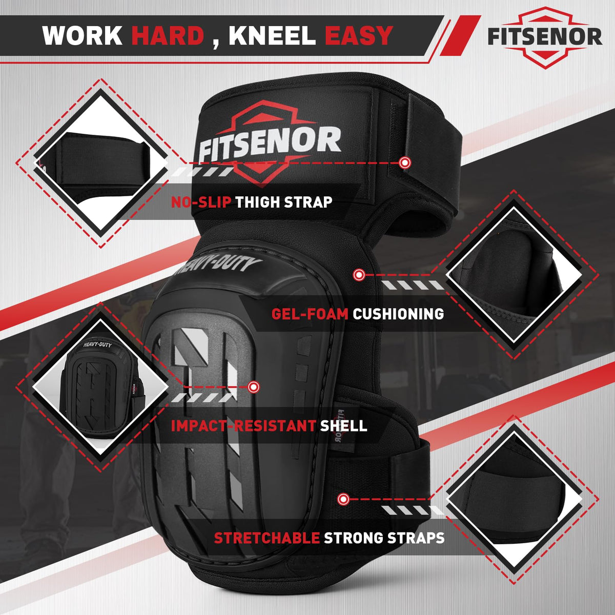 FITSENOR gel knee pads adjustable straps secure a comfortable fit