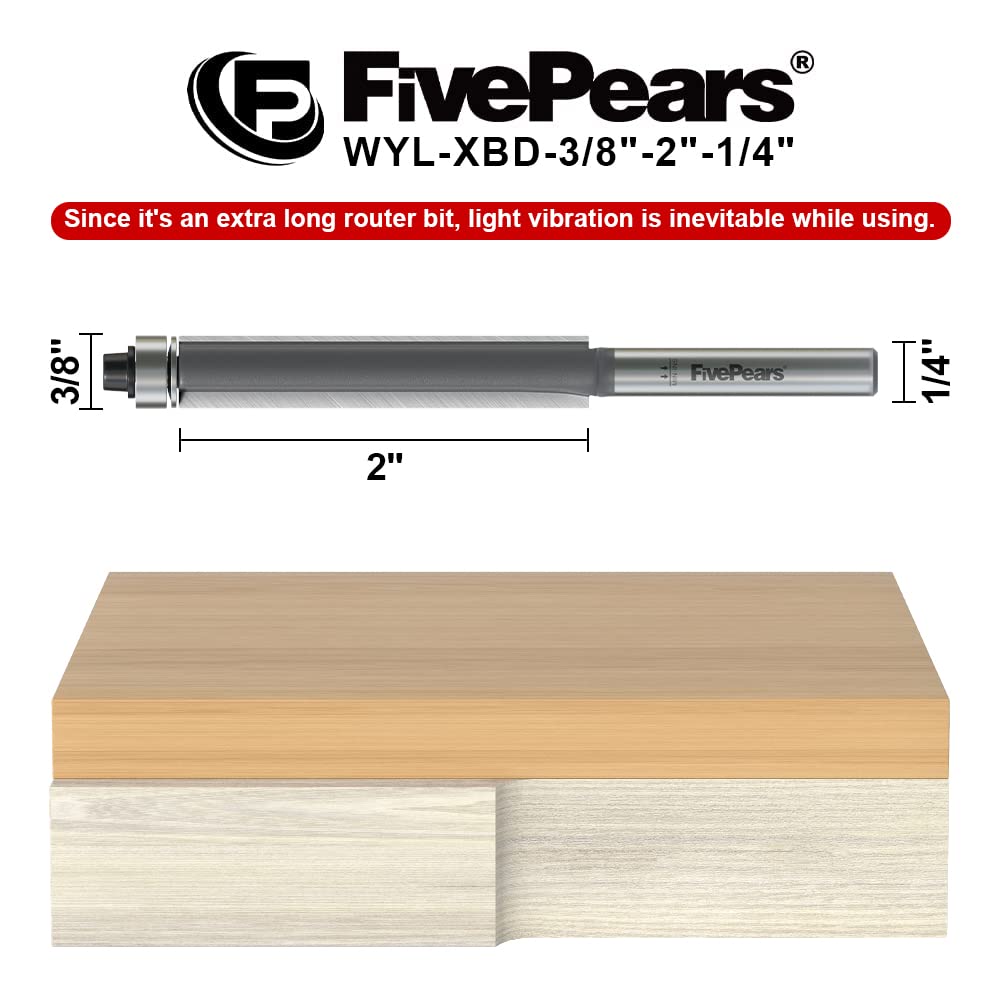 FivePears flush trim bit showing 3/8 inch diameter for clean flush cuts.