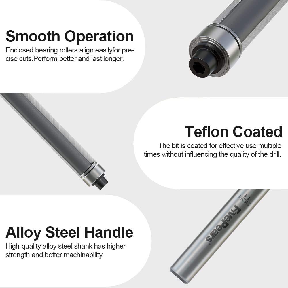 FivePears flush trim bit bottom bearing enables smooth first pass.