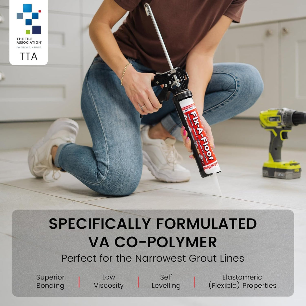 Fix-A-Floor DIY friendly use enables simple drill and fill repairs.