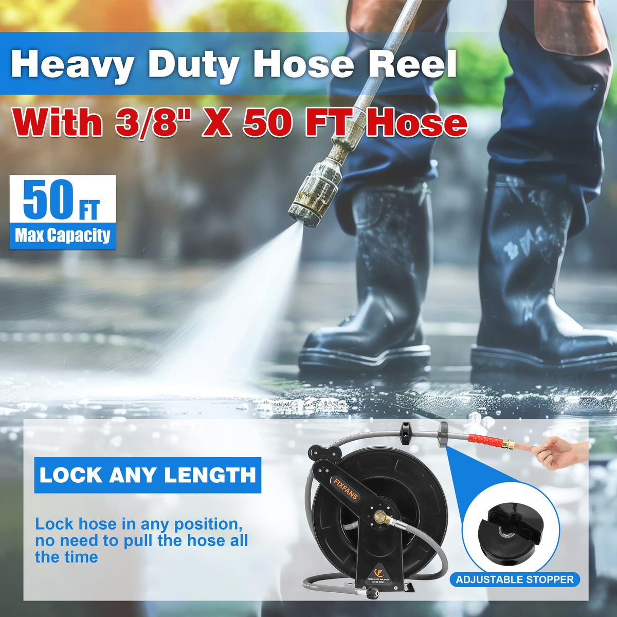 Brass fittings and adapters enable quick connections to pressure washers