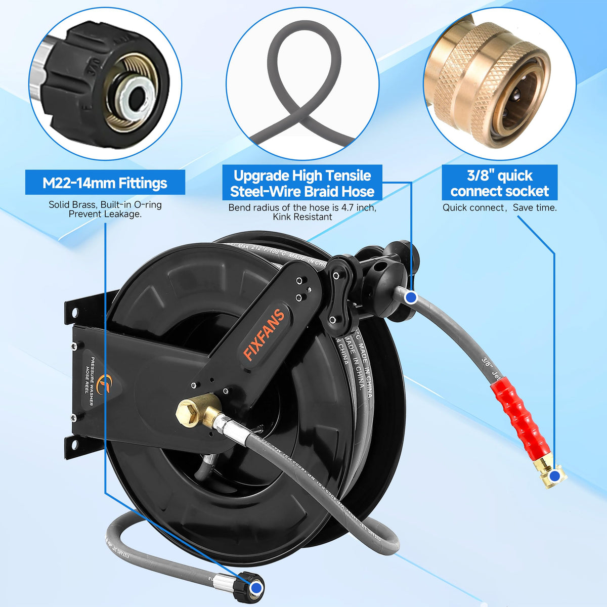 Fifty-foot 3/8 inch hose extends reach for varied cleaning tasks