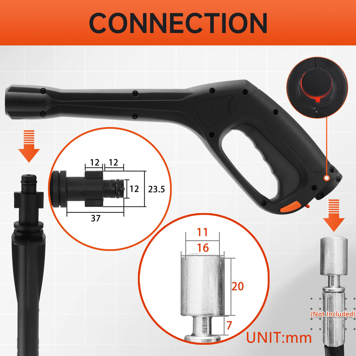 FIXFANS pressure washer gun with turbo nozzle for tough grime