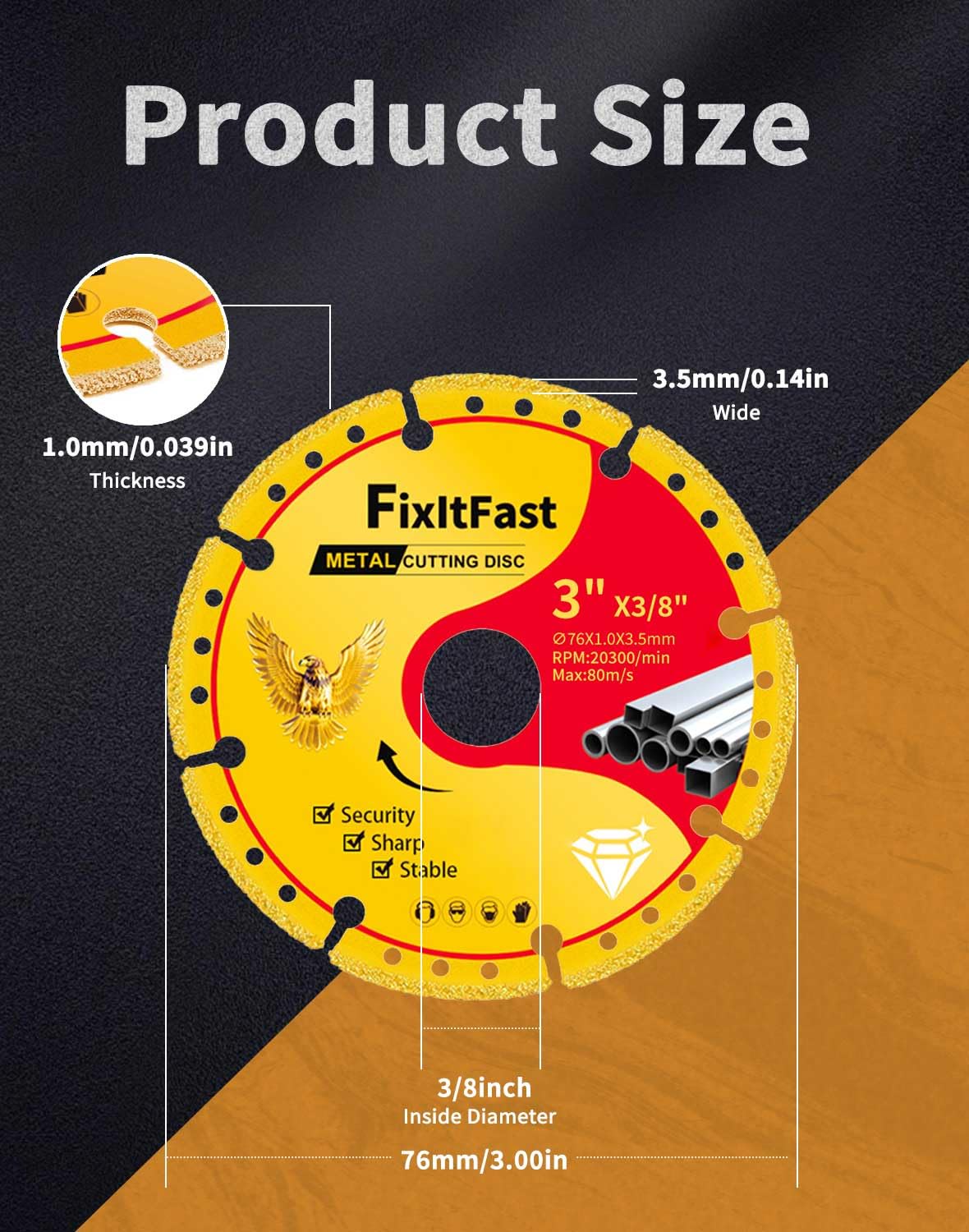 FixltFast diamond metal cutting wheel side view with 7/8 inch arbor for versatile grinder compatibility