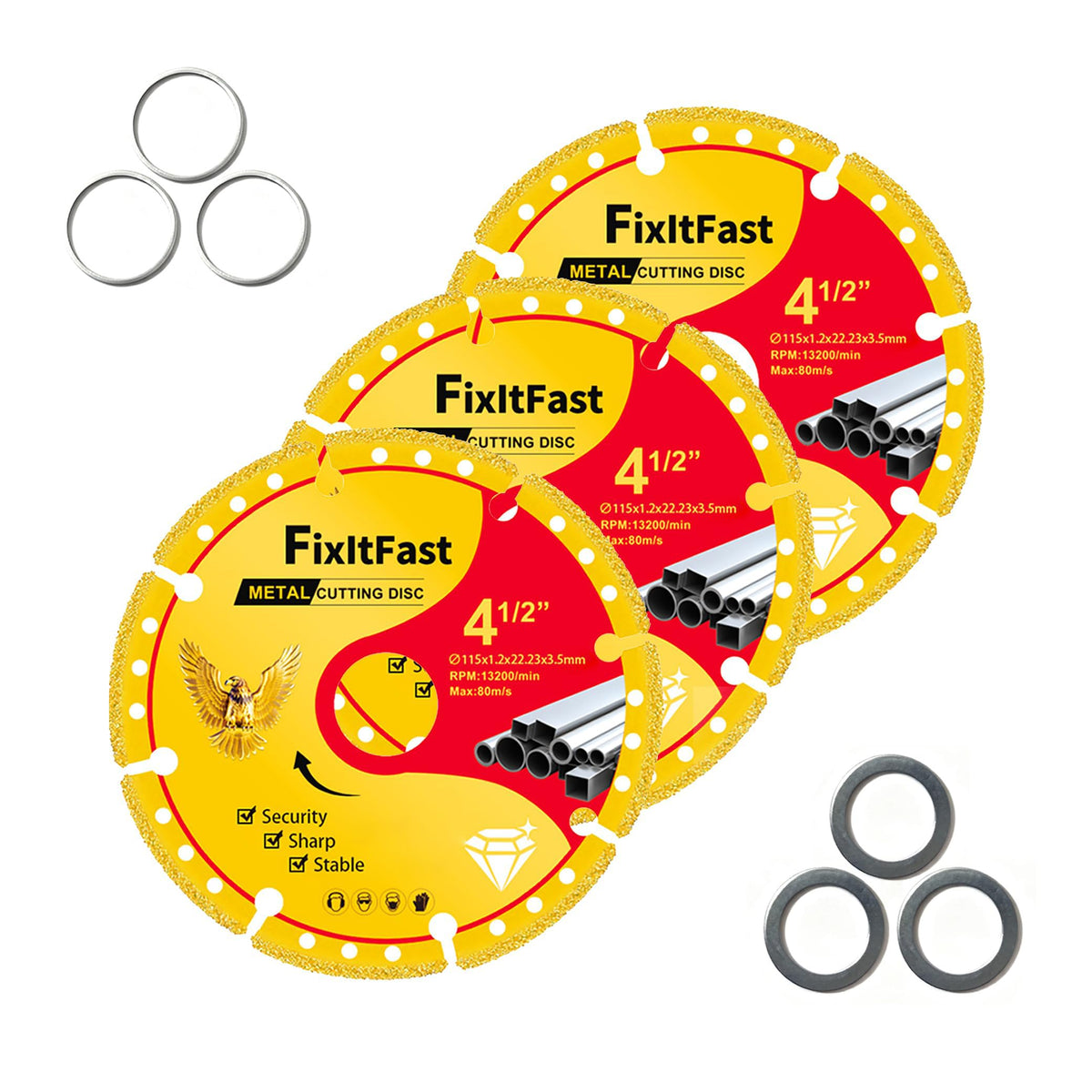 FixltFast diamond metal cutting wheel top view showing 4.5-inch blade for precise dry cuts
