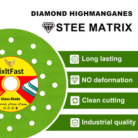 FixltFast blade cutting porcelain and ceramic with minimal chipping.