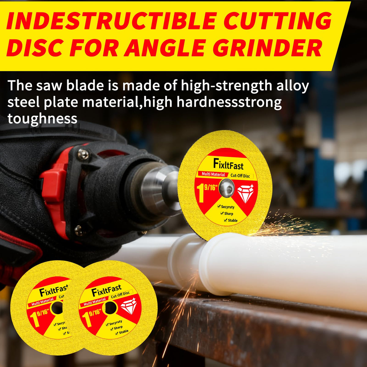 FixltFast rotary tool blade in use for precise metal and glass cutting