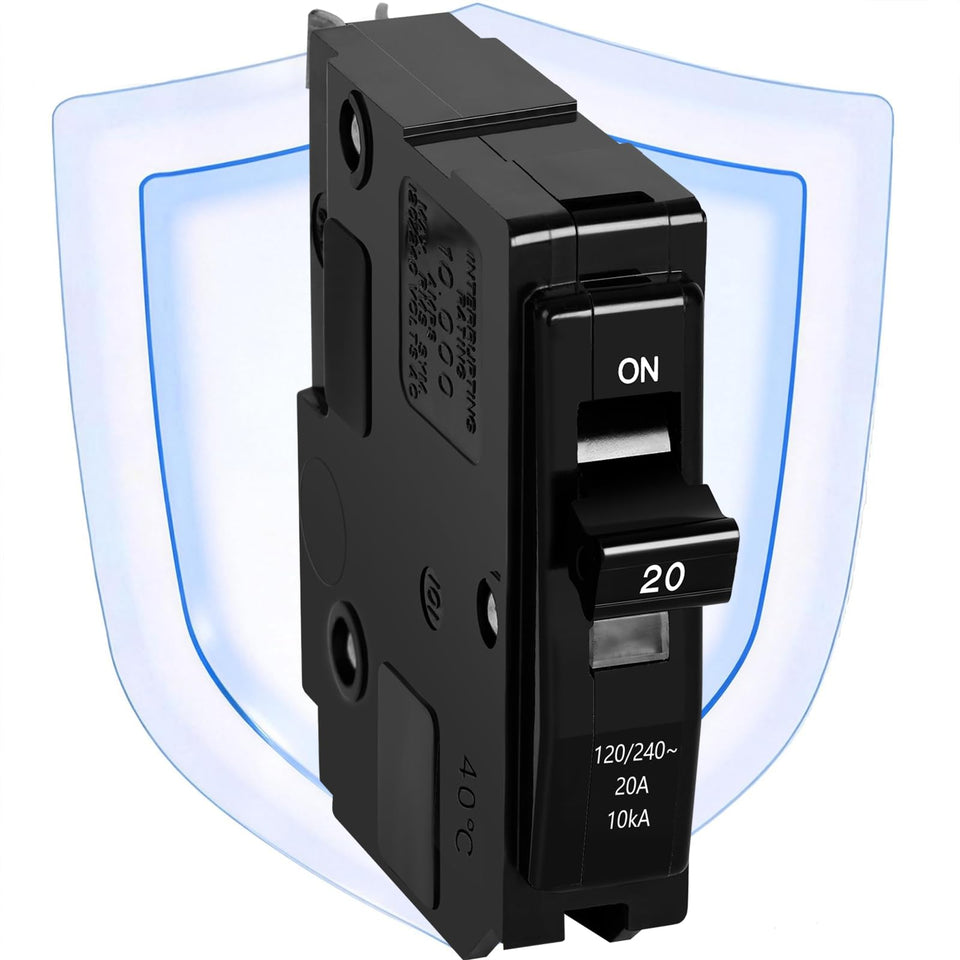 FixOasis 20A 1-pole breaker front view with plug-in design for easy installation.