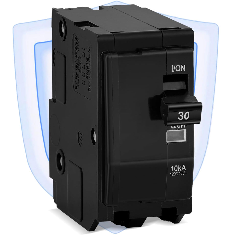 FixOasis 30A 2-pole breaker front view with plug-in design for quick installation