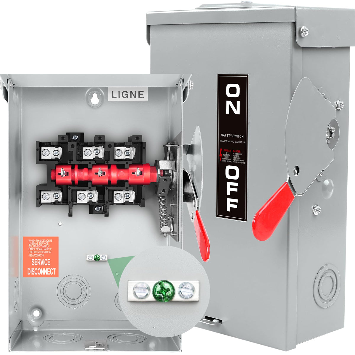 FixOasis 3P60A disconnect front panel with clear on/off indicators