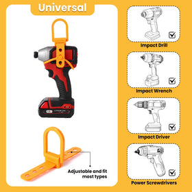 FIYEMNI drill hanger includes D ring lock for quick one handed reattachment.