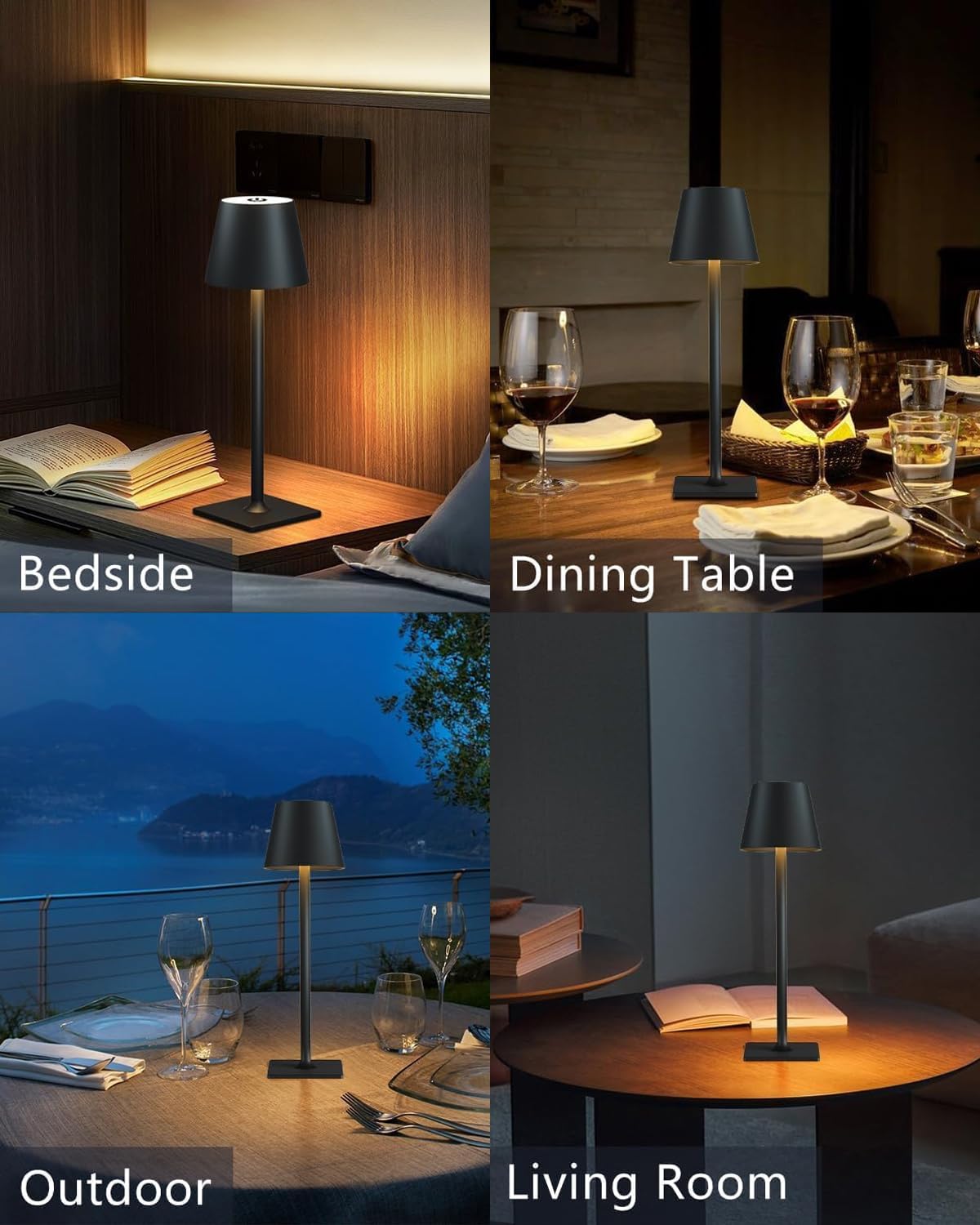Fizrice dining, bedroom, and living space lighting scenarios.