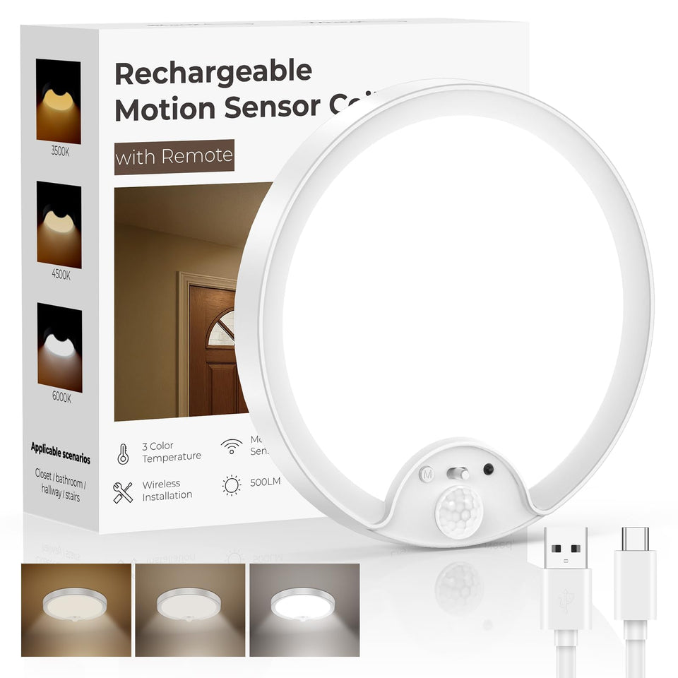 Fizrice rechargeable motion-sensor ceiling light showing no-wiring installation benefit