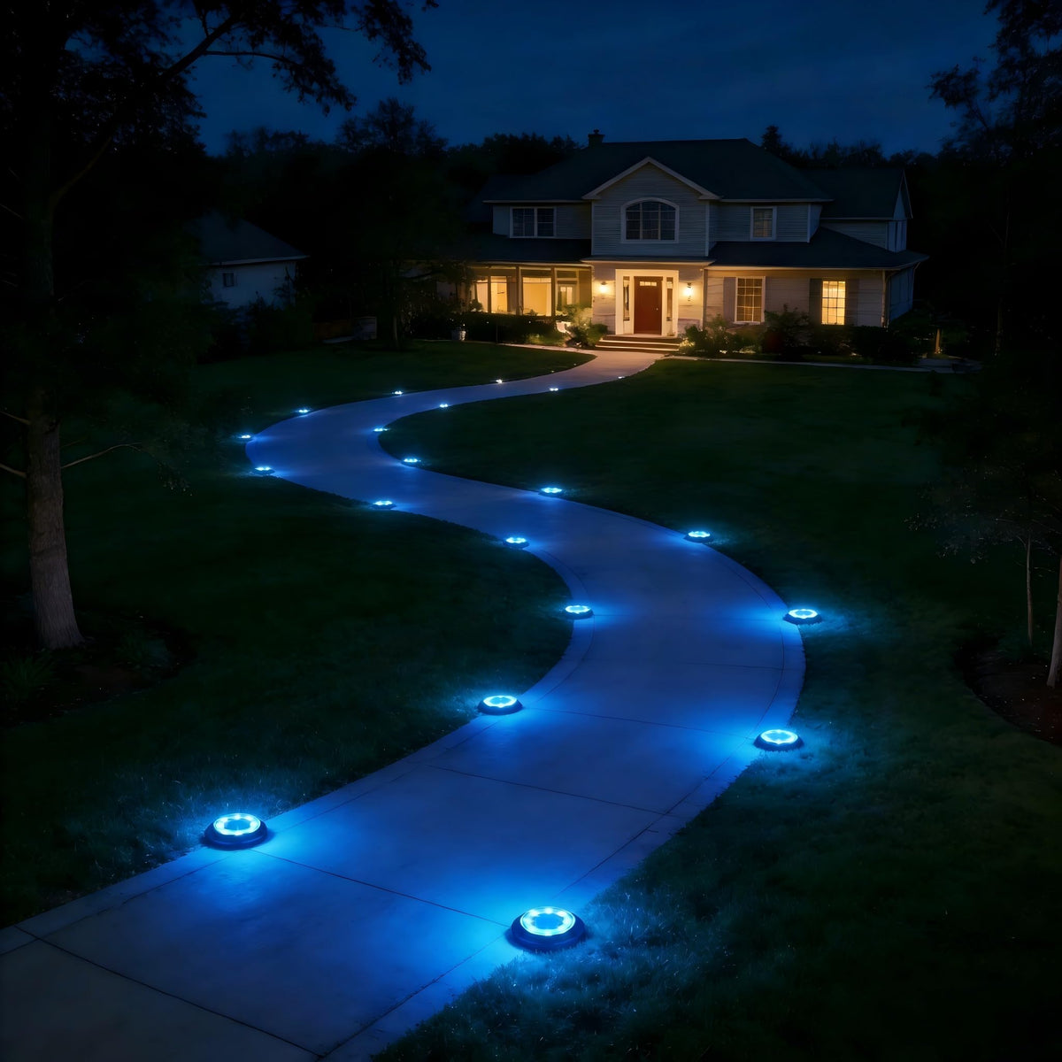 Flacchi solar disk light waterproof design resists rain for year-round use.