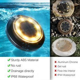 Flacchi Solar Lights ground disk garden-landscape highlight features with warm white glow.