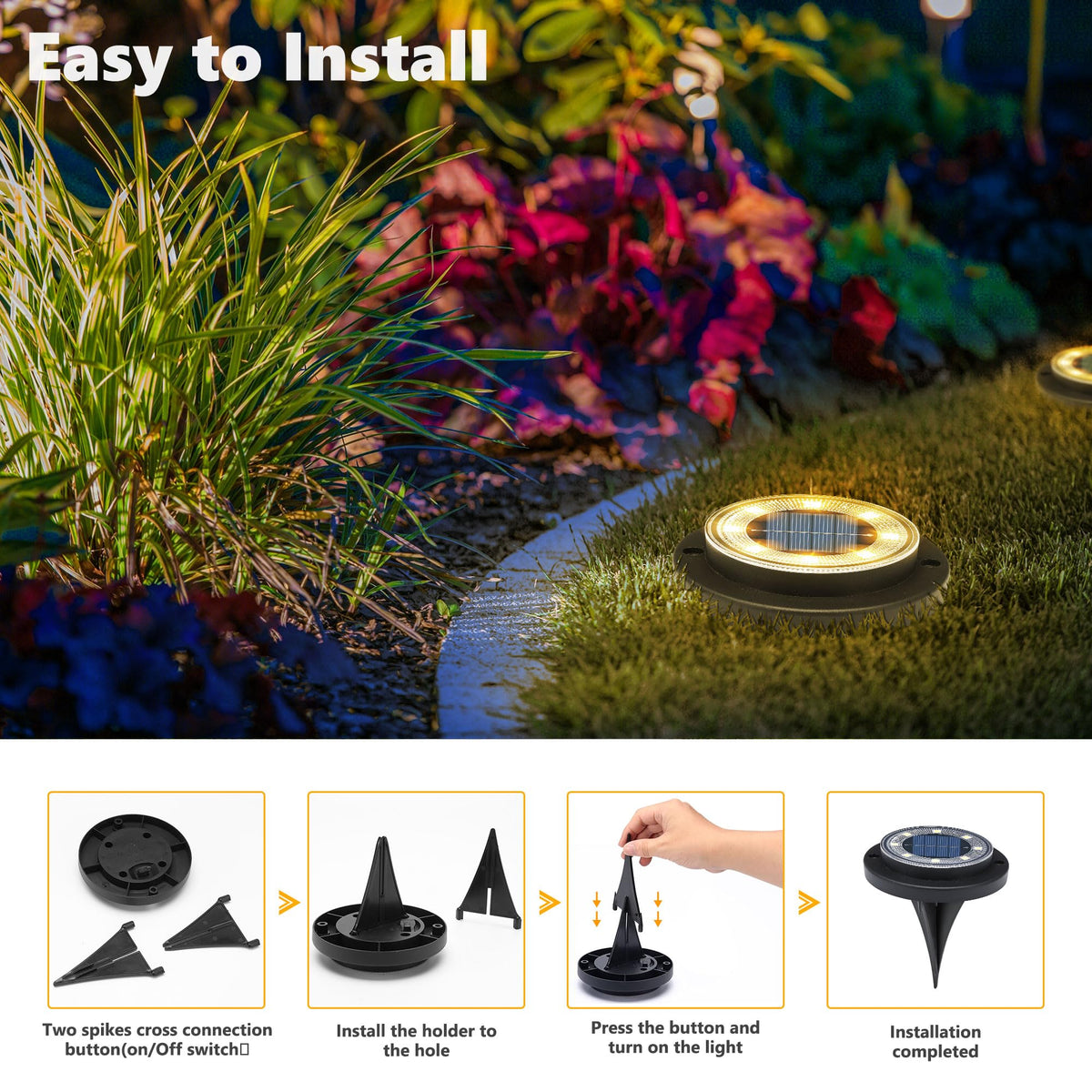 Flacchi Solar Lights ground disk patio-lawn create inviting ambience along walkways.