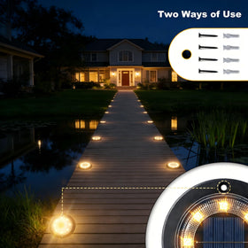 Flacchi disk lights line the walkway enhancing curb appeal and visibility