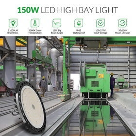 Flakeeper LED high bay 150W 5000K daylight delivers clear visibility.