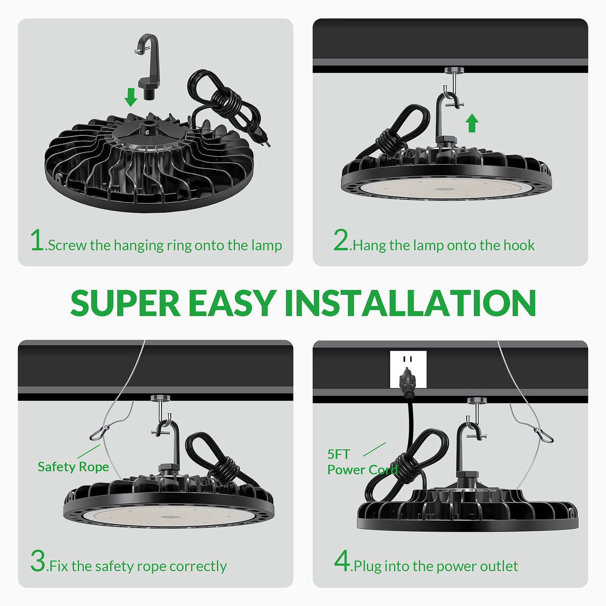 Flakeeper LED high bay 150W wide area lighting for warehouses.