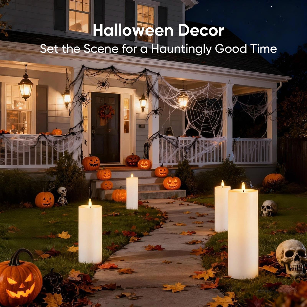 Flamelessman two-pack battery-operated candles for versatile outdoor decor.