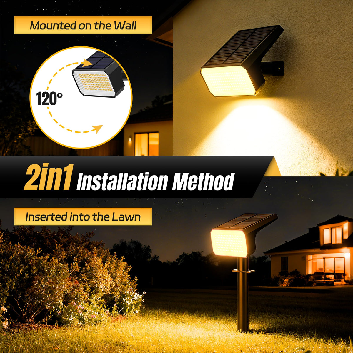 Flaow Solar Spot Light garden-border-118-led highlights edges and plantings.