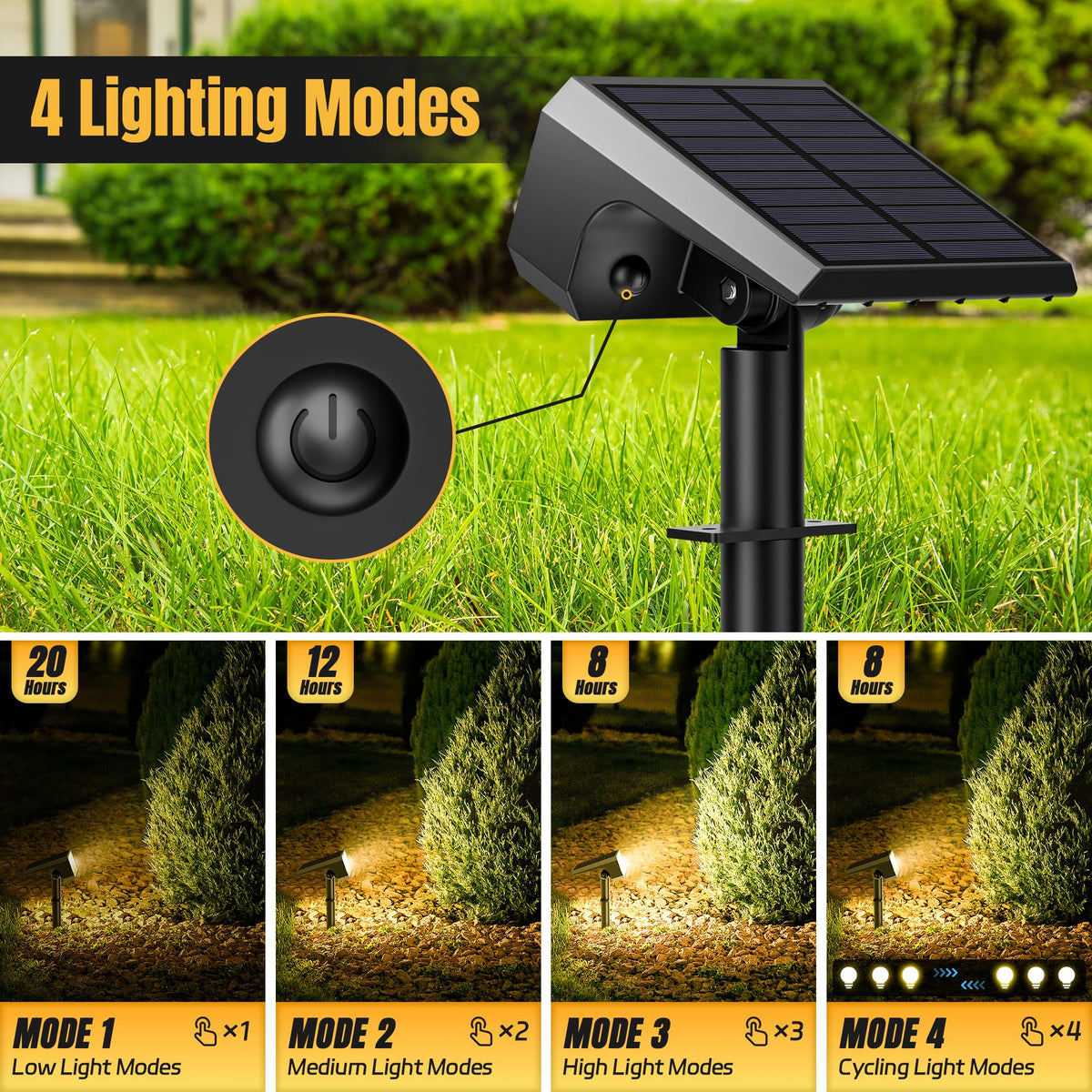 Flaow Solar Spot Light wall-mount-118-led provides flexible outdoor lighting placement.