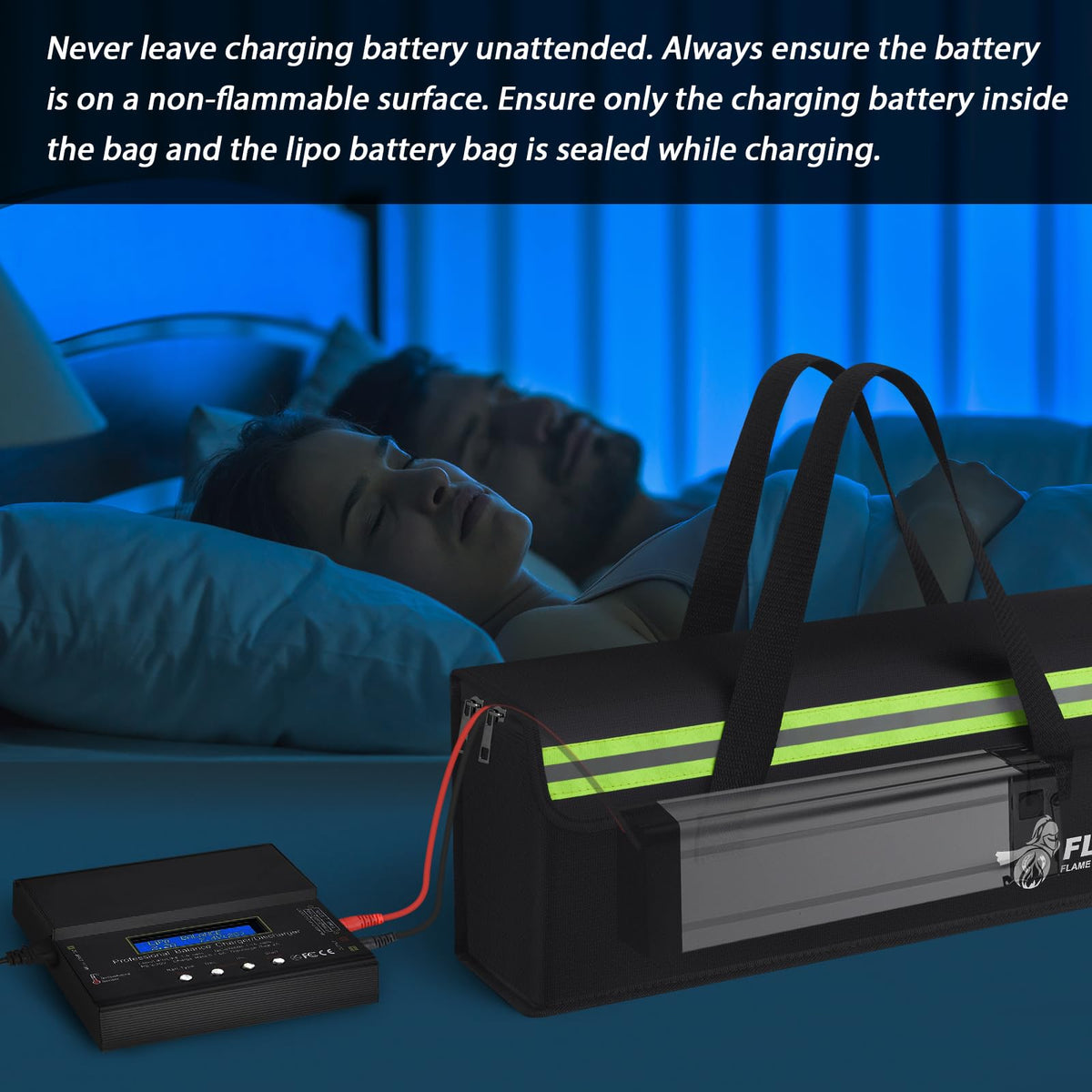 FLASLD LiPo battery storage safety box for charging and storage.
