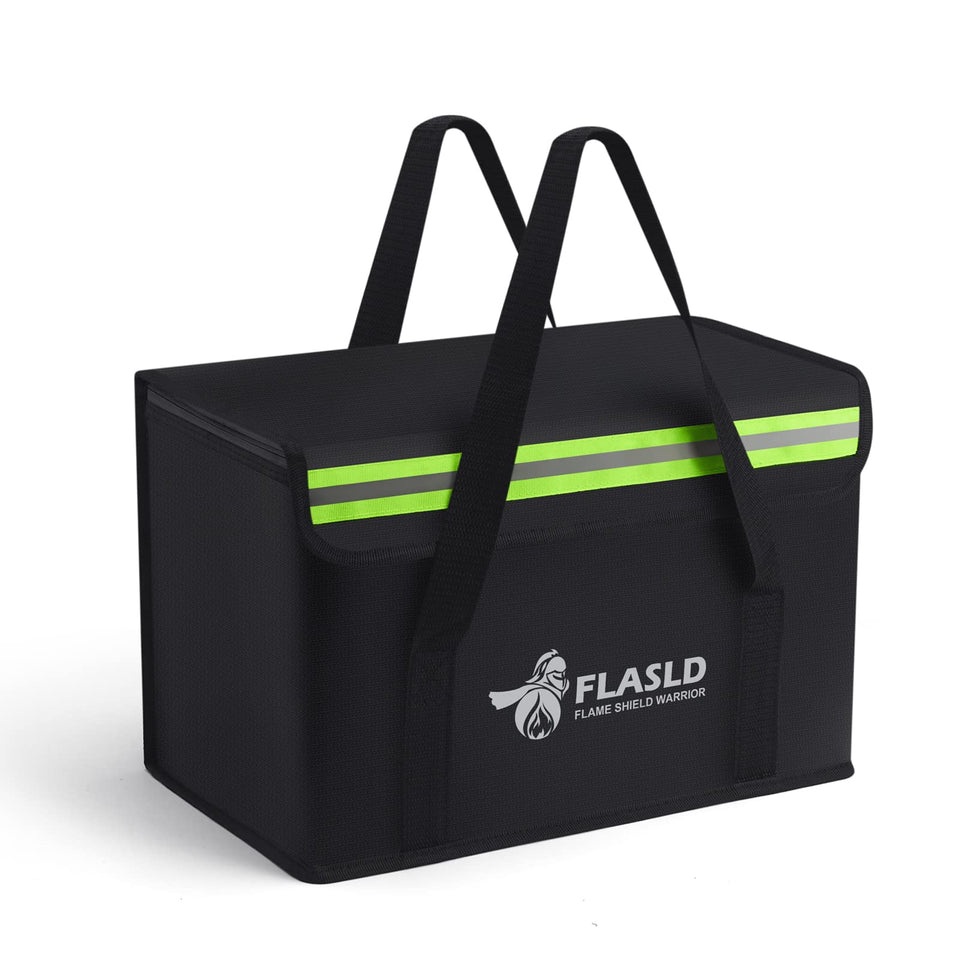 FLASLD fireproof LiPo bag exterior view showing rugged protection